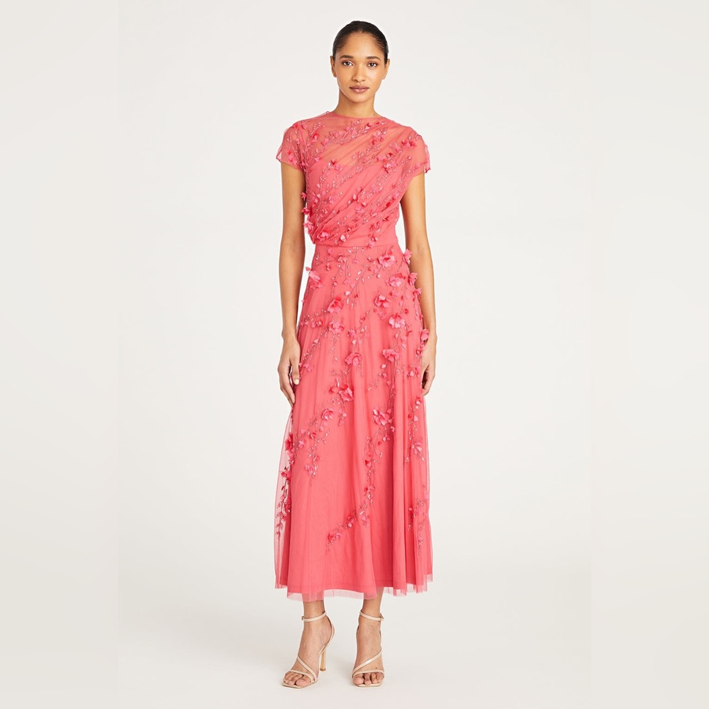 Theia Leona Petal Camellia Pink Floral Dress Size 14